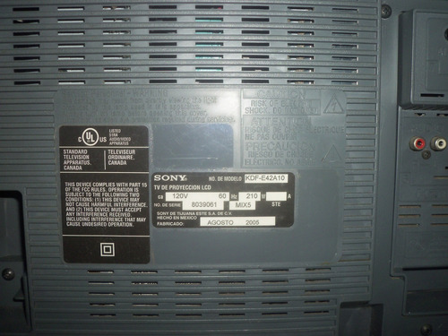 Imagen 7 de 7 de Tv Sony Grand Wega 42 (reparar O Repuestos)