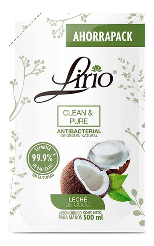 Jabón Líquido Para Manos Lirio Clean & Pure Leche De Coco 500ml