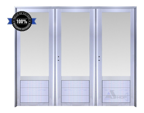 Imagen 2 de 6 de Porton Aluminio 240x200 M514 3/4 Vidrio Entero Abershop
