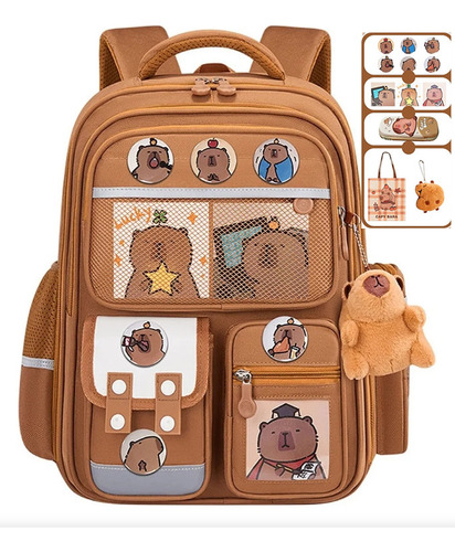 Artmu® Mochilas Escolares Capibara Para Niños Y Niñas De Carpincho Kawaii, Mochila De Gran Infantil Antides Lizante Material Resistente Capacidad,con Colgantetarjeta Insignia Tutor Funda Estuche Lápiz