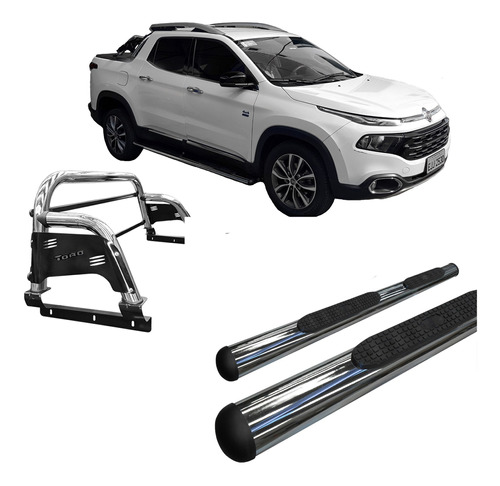 Kit Estribo Oval+santo Antônio Fiat Toro Cromo