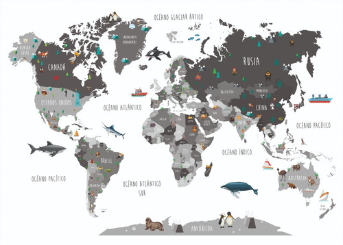 Vinilo Decorativo Mapa Mundial Mapamundi Infantil Pared 