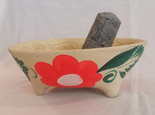 Molcajete De Barro Blanco Grande Incluye Tejolote 28 Cm