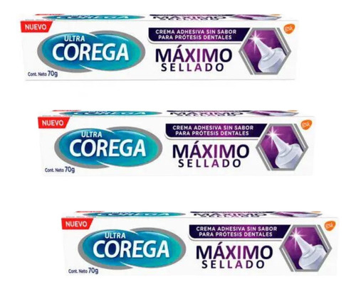 Pack X3 Corega Maximo Sellado Crema Adhesiva Sin Sabor 70g