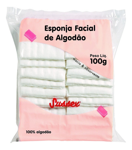 Esponja Facial Sussex  De Algodão 100g Kit C/ 20 Und