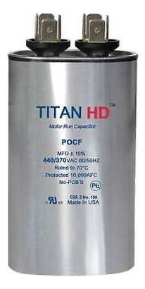 Titan Hd Pocf80a Motor Run Capacitor,80 Mfd,440v,oval Aad
