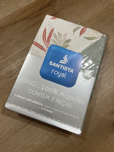 Jogo De Cama Santista Royal King 3 Peças 100% Algodão Verde Florido