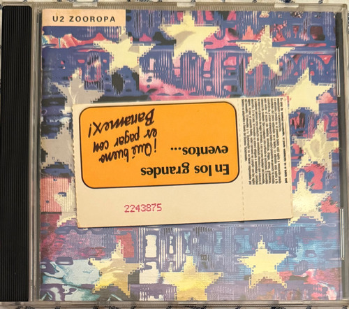 Cd U2 Zooropa + Boleto The Zoo Tv Tour Primera Edición (Usado)