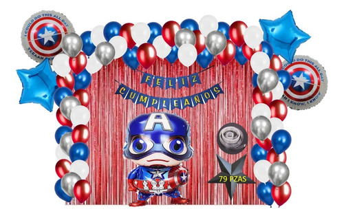 Kit Decoracion Cumpleaños Globos Avengers Capitan America 79