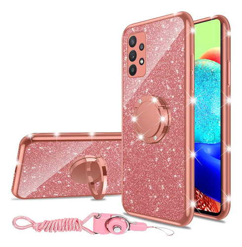 Funda Rosa Con Glitter Y Correa Para Samsung Galaxy A53 5g 