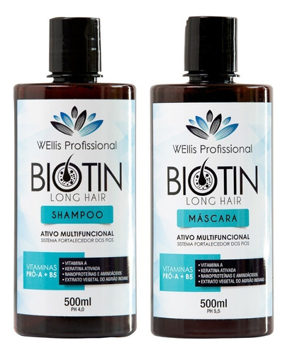 Shampoo Máscara Biotin Força Cresce Cabelo Wellis 500 Ml 2un