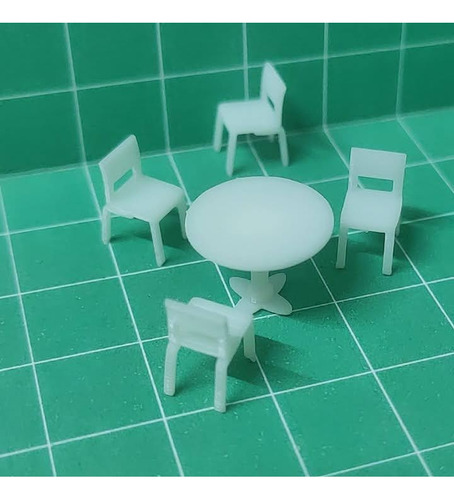 2 Mesas Cozinha 8 Cadeira Maquetes, Esc. 1:64, 1:75 D=1,4cm