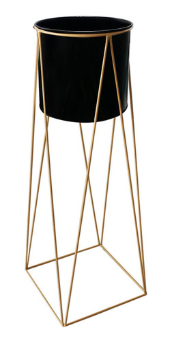 Macetero Decorativo Pedestal Negro Con Dorado Xl