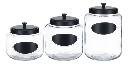 De 3 Canisters De Vidrio Con Tapa Y Etiqueta Para Grabar Color Transparente