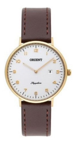 Relógio Orient Feminino Slim Dourado E Couro Safira Fgscs001