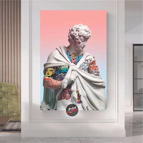 Cuadro Estatua Graffiti Vaporwave Canvas Grueso 140x90