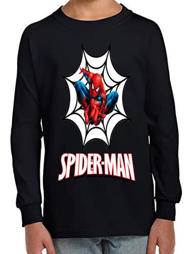Polera Manga Larga Niño Spiderman Hombre Araña 100% Algodón