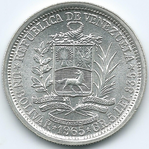 Moneda De Plata 1 Bolívar De 1965