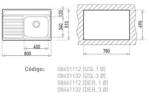 Fregadero Teka Empotrar 800.510 1c 1e Der. 1ø 8461112