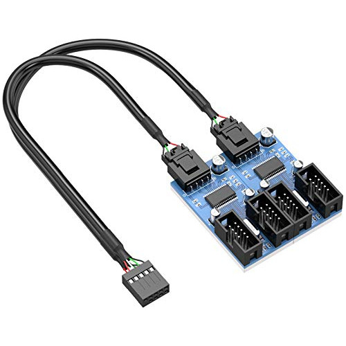 Motherboard 9 Pin Usb Header Splitter, Male 1 To 4 Fema...