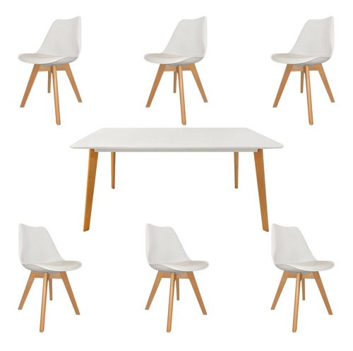 Juego De Comedor Mesa 6 Sillas Tulip Eames Cross Wood 