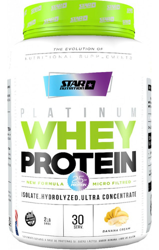 Suplemento en Polvo Star Nutrition Platinum Whey Protein Sabor Banana Cream en Pote de 907g