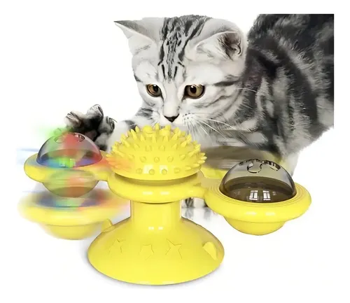 Brinquedo Giratorio Para Gato Com Ventosa Luz E Catinip
