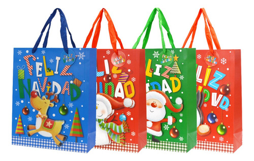 Pack 12 Bolsa Regalo Plegable Diseño 3d Navidad S 19.5x23.5