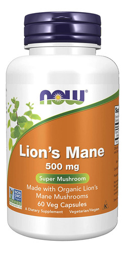 Now Foods Lion's Mane 500 mg, 60 V, cápsulas, sabor sem sabor