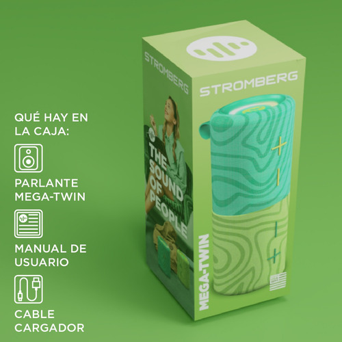 Parlante Portátil 2 en 1 Stromberg Mega Twin Ipx4 Bluetooth Color Verde lima