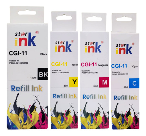 Pack 4 Tintas Gi-11 Alternativa Bk C M Y G2160 G3160 60ml
