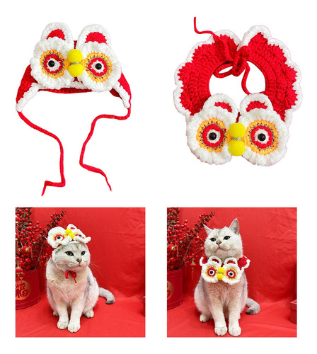 Conjunto De Gorro Y Bufanda Con Forma De León Para Gato Y