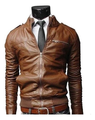 Chamarra Vini Piel De Hombre Slim Fit Estilo Biker Cazadora