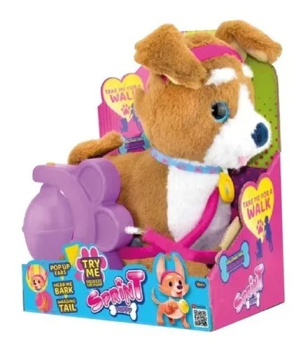 Perro de juguete con correa sale