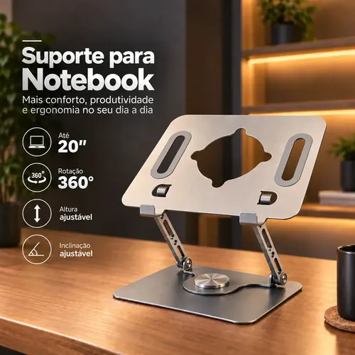 Suporte Alto De Mesa Para Notebook Macbook E Tablet Em Alumínio A...