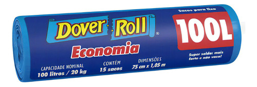 Saco P/ Lixo 100l Dover Roll Economia Azul 15un