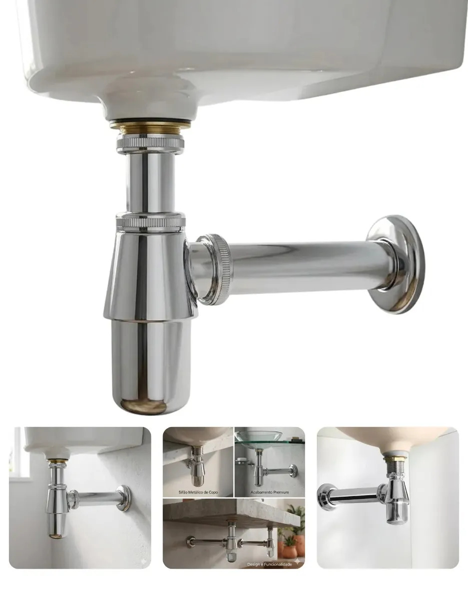 Sifão Com Copo Dami Cromado Metálico 1.1/2 4,5cm Para Lavatório Pia Banheiro Lavabo Universal Anti Mau Cheiro Fácil Limpeza Alta Resistência Acabamento Premium Instalação Fácil Dur