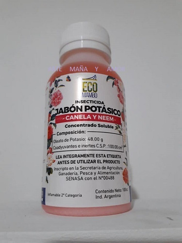 Imagen 3 de 3 de Jabon Potasico Canela Y Neem 100 Cc Ecombambo Mosca Blanca