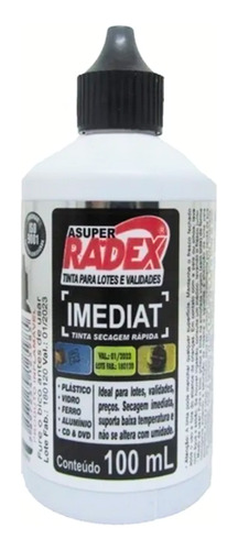 Tinta Para Carimbo Secagem Rápida P/ Plástico 100ml Radex