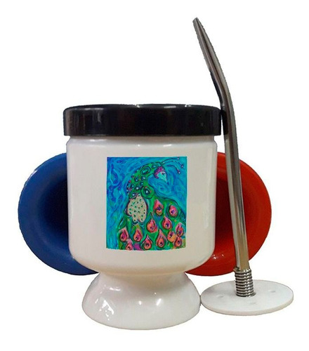 Mate Plastico Pavo Real Pintura Colores Art M2