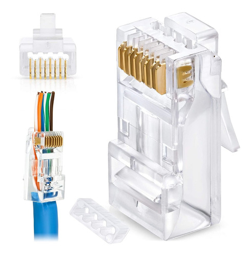 Rj45 Cat6 6a Pase A Través De Conectores Para Un Cable...