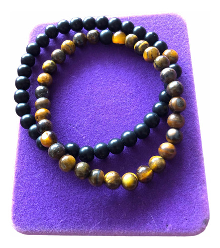 Pulsera De Piedra Natural Tigre Doble