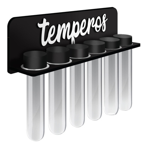 Porta Tempero Com 6 Tubetes Em Mdf 4mm Preto