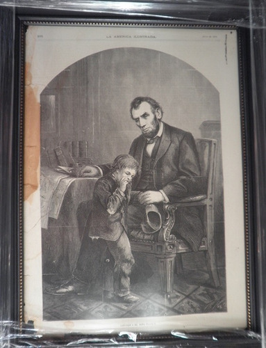 Grabado Antiguo De Abraham Lincoln Y Niño De Tambor De 1872.