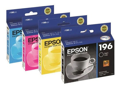 Combo 4 Cartucho Tinta Epson T196 Negro Cian Magenta Amarill