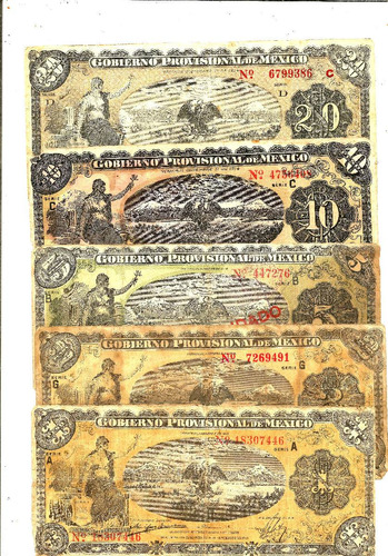 Billetes De Revolucion 1-2-5-10 Y 20 Pesos