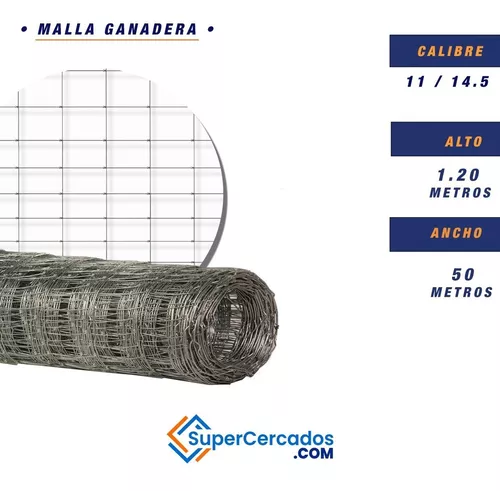 Malla Ganadera/borreguera, 1.20 M X 50 M, Acero Galvanizado