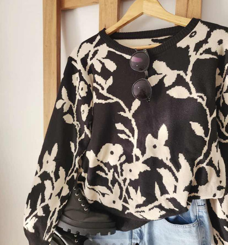 Sweater  Mujer Pullover Dama  Hojas Flores Aplique Zozulka