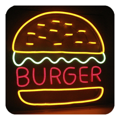 Placa Luminoso Led Neon Burger Hamburguer 50x50 Personalizad