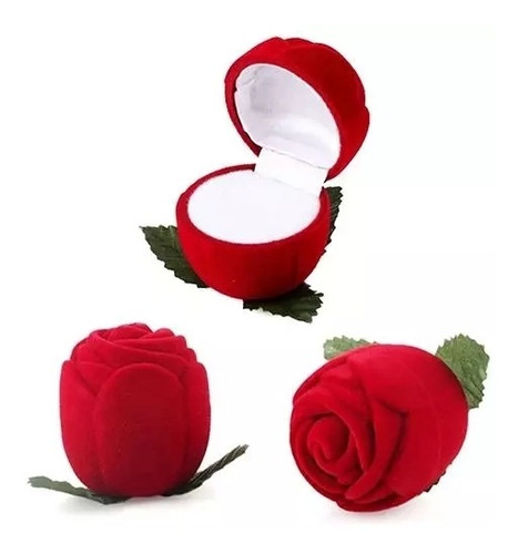 Imagen 1 de 4 de Estuche De Joyeria Anillo Compromiso Aretes Rosa Flor Roja 